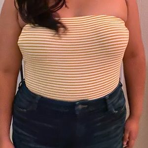 forever 21 plus yellow striped bodysuit💛